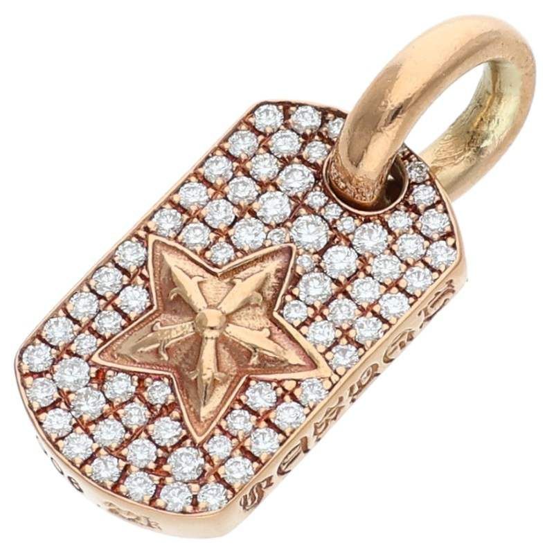 Chrome Hearts 22k DT Tny Star P D Tiny Dog Tag Pave Diamond Charm Necklace Top