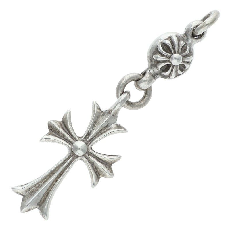 Chrome Hearts Tny CH Crs 1 Ball Tiny CH Cross Vintage Charm Silver Necklace Top