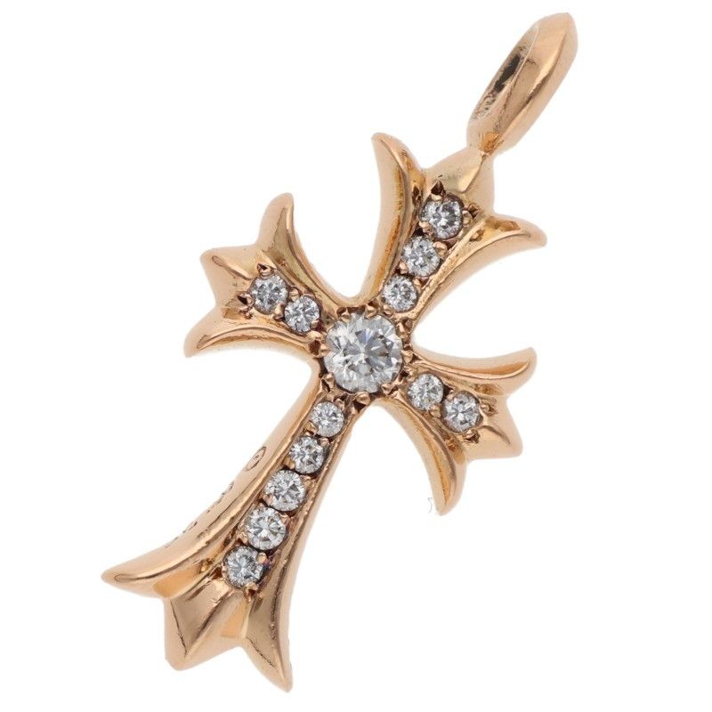 Chrome Hearts 22k Tny Crsf P Dmnd Tiny Fat Cross Pave Diamond Pendant Gold