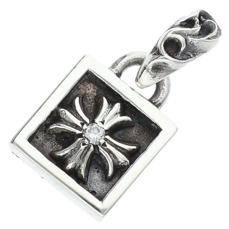 Chrome Hearts Framed CH Plus Charm Silver Necklace Top