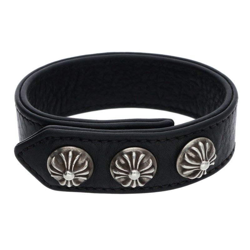 Chrome Hearts Cross Ball 3 Button 2 Snap Leather Bracelet