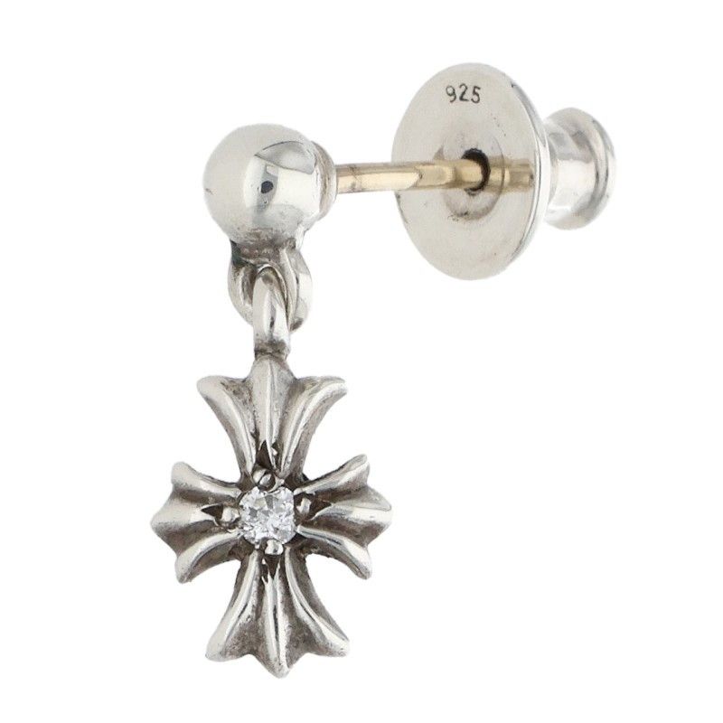 Chrome Hearts Tny CH Pls Dia Tiny Ech Plus Drop 1 Diamond Silver Earrings