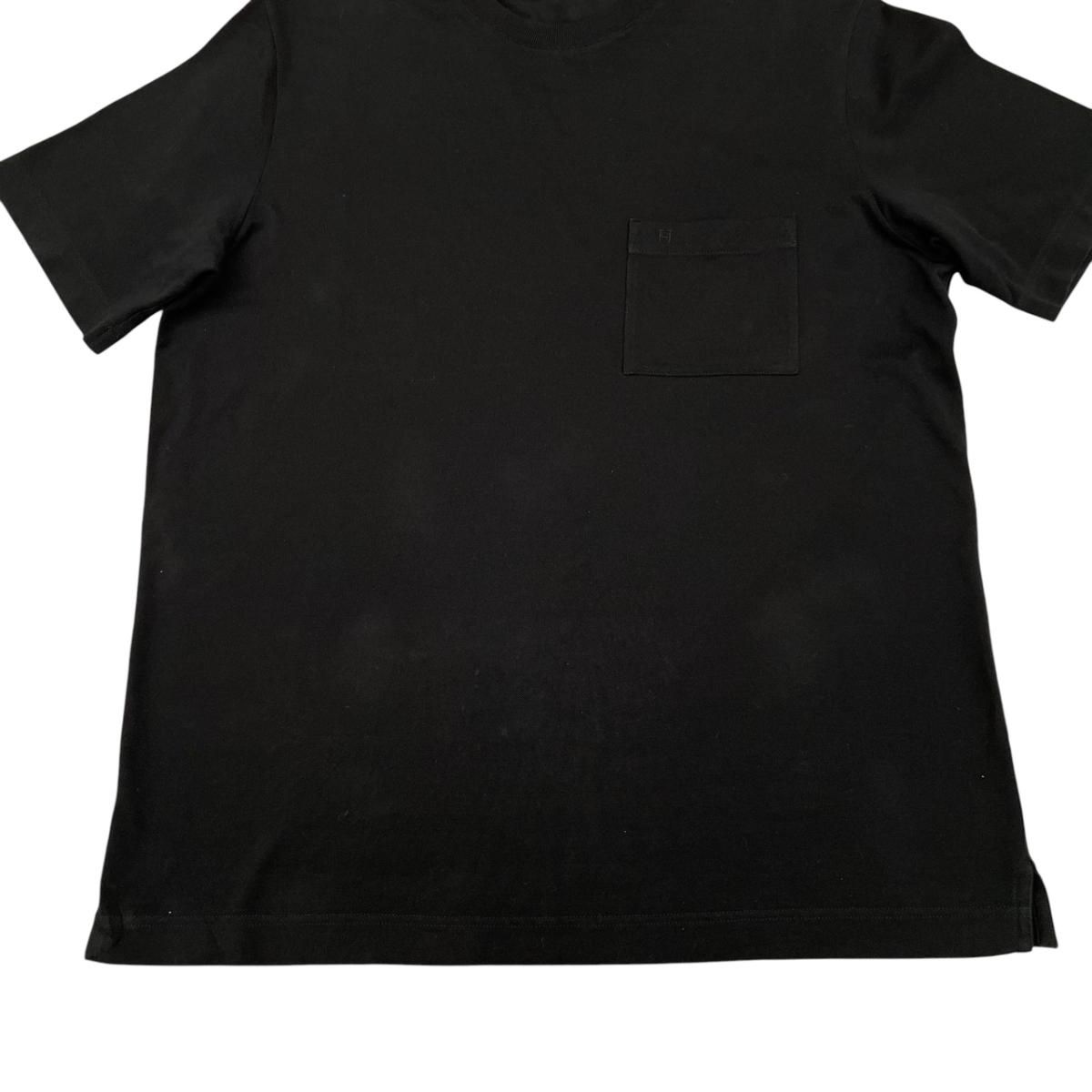 Hermes Embroidery Cotton Pique Crew Neck T-Shirt Black Short Sleeve Top — view 4