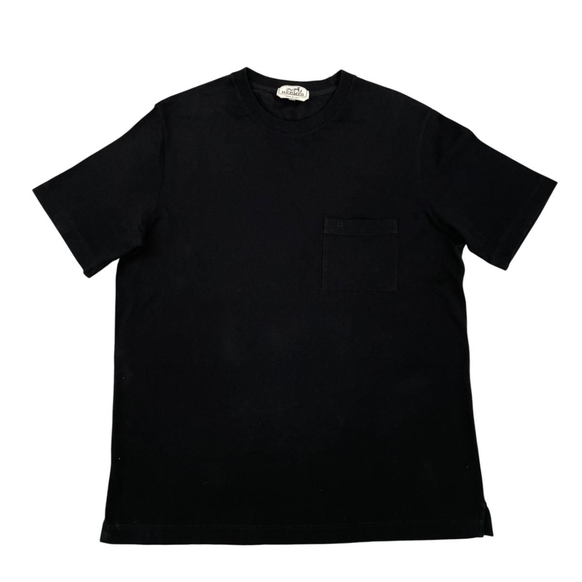 Hermes Embroidery Cotton Pique Crew Neck T-Shirt Black Short Sleeve Top