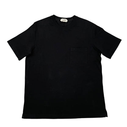 Hermes Embroidery Cotton Pique Crew Neck T-Shirt Black Short Sleeve Top