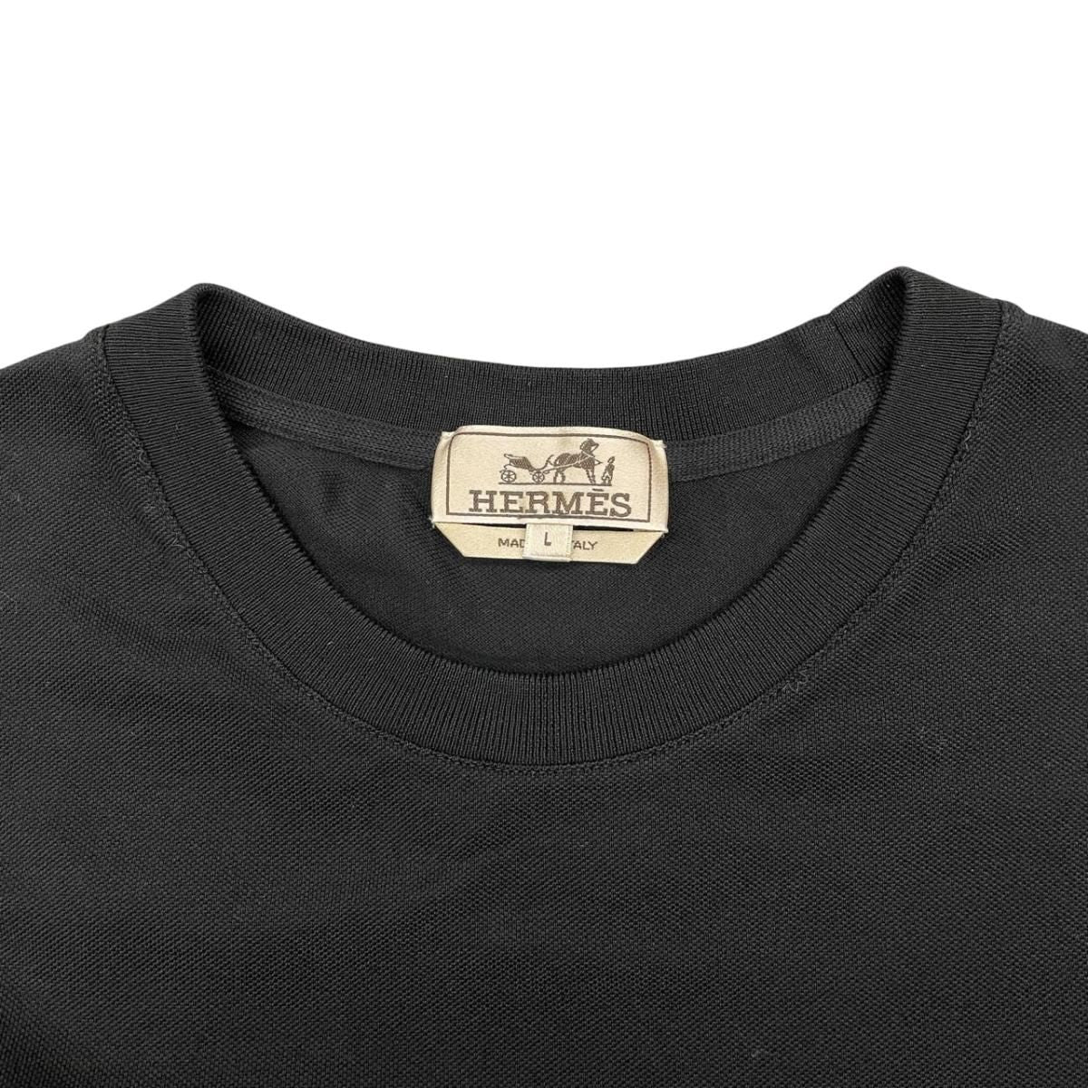 Hermes Embroidery Cotton Pique Crew Neck T-Shirt Black Short Sleeve Top — view 5