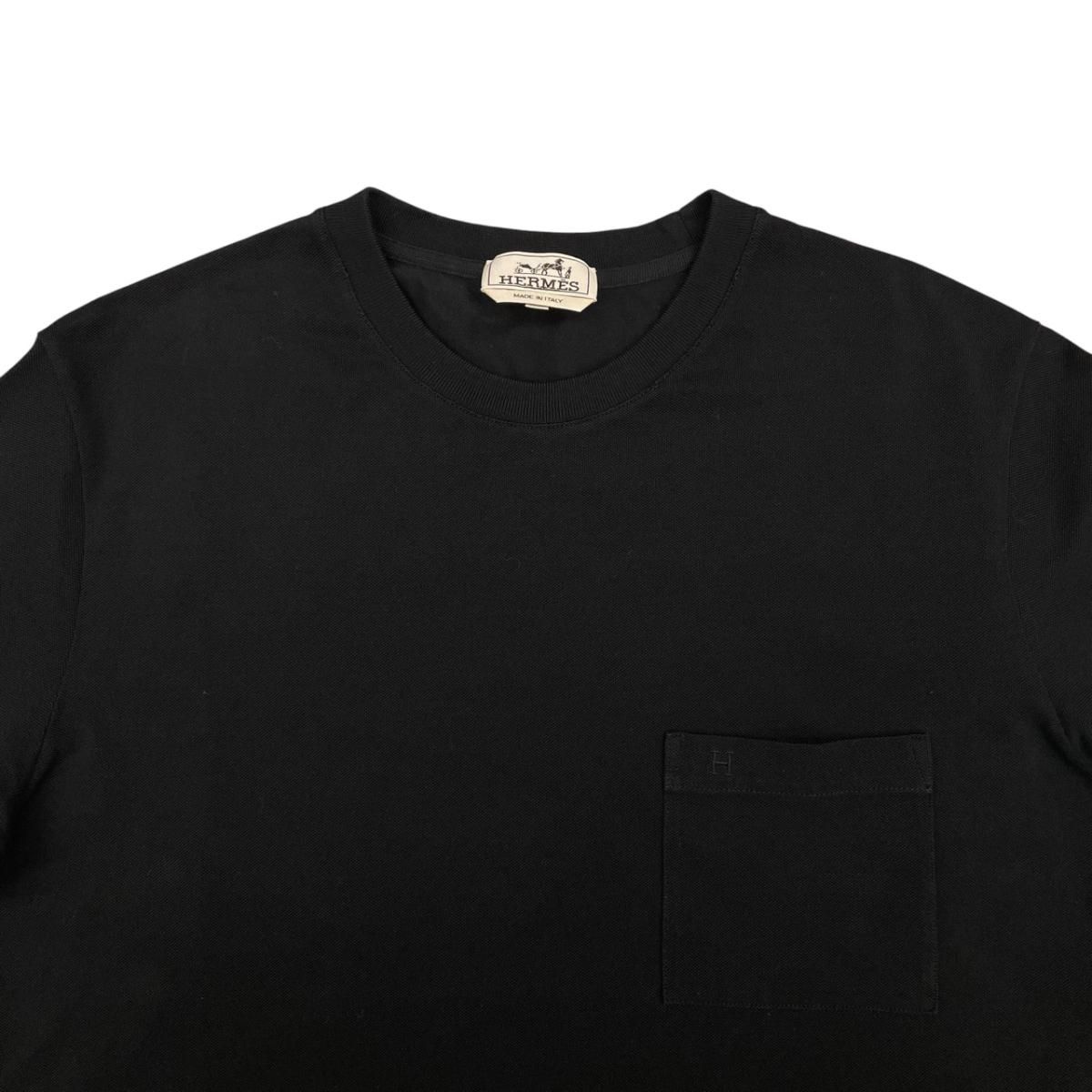 Hermes Embroidery Cotton Pique Crew Neck T-Shirt Black Short Sleeve Top — view 3