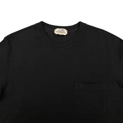 Hermes Embroidery Cotton Pique Crew Neck T-Shirt Black Short Sleeve Top — view 3