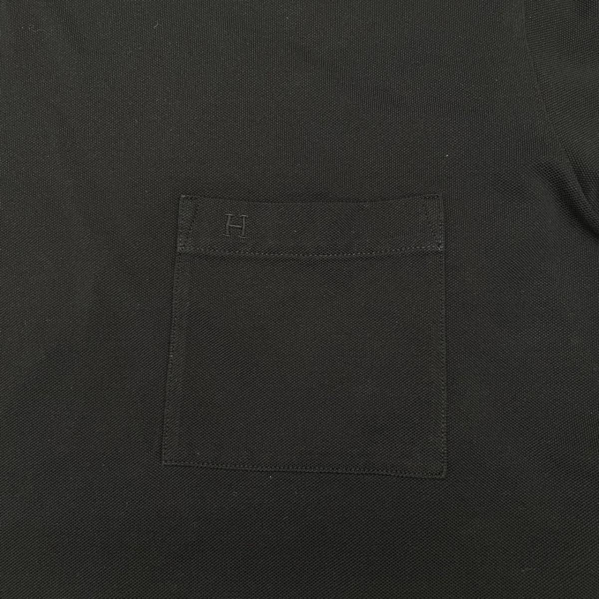 Hermes Embroidery Cotton Pique Crew Neck T-Shirt Black Short Sleeve Top — view 6