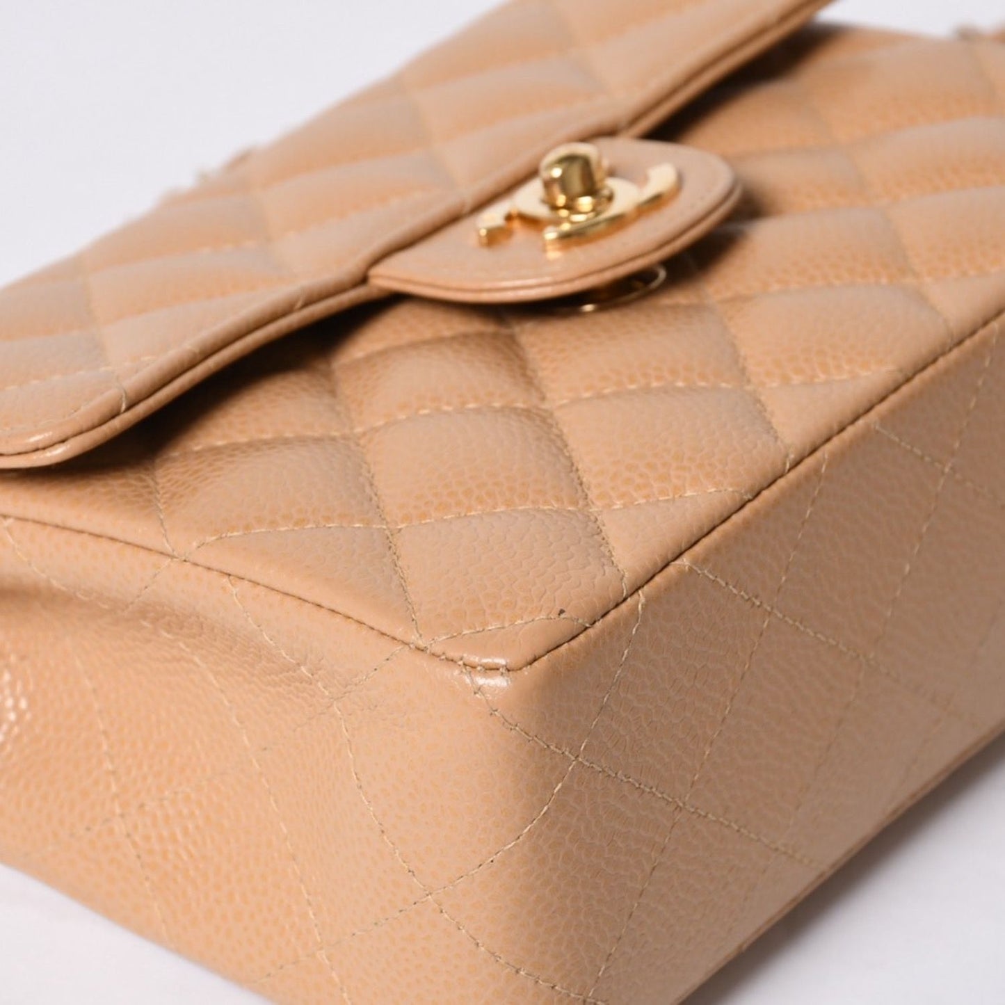Chanel Mini Quilted Chain Shoulder Bag Caviar Leather Gold Beige — view 8