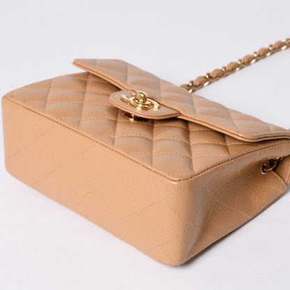 Chanel Mini Quilted Chain Shoulder Bag Caviar Leather Gold Beige — view 6