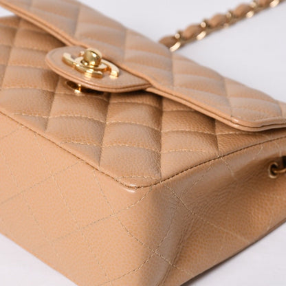 Chanel Mini Quilted Chain Shoulder Bag Caviar Leather Gold Beige — view 7