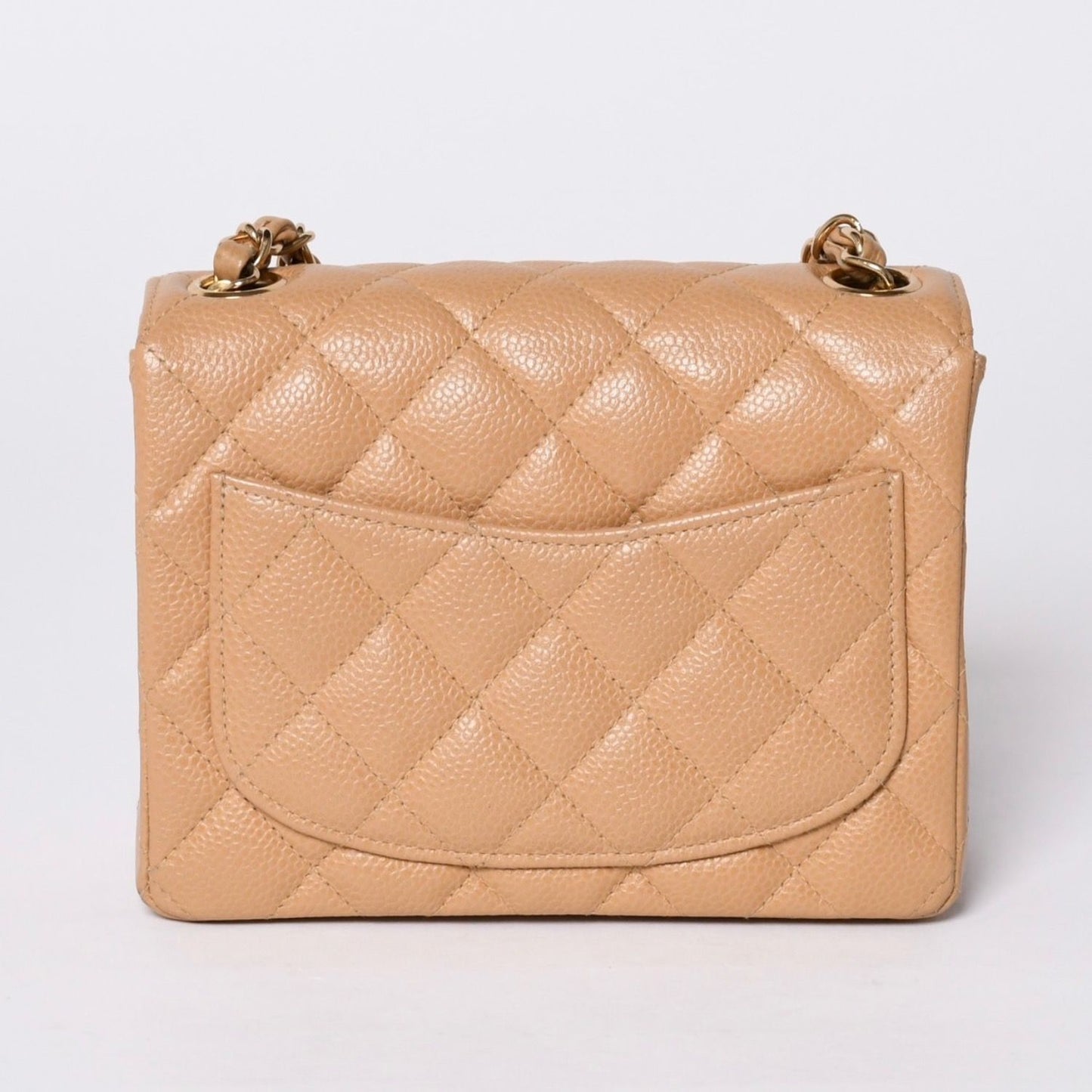Chanel Mini Quilted Chain Shoulder Bag Caviar Leather Gold Beige — view 2
