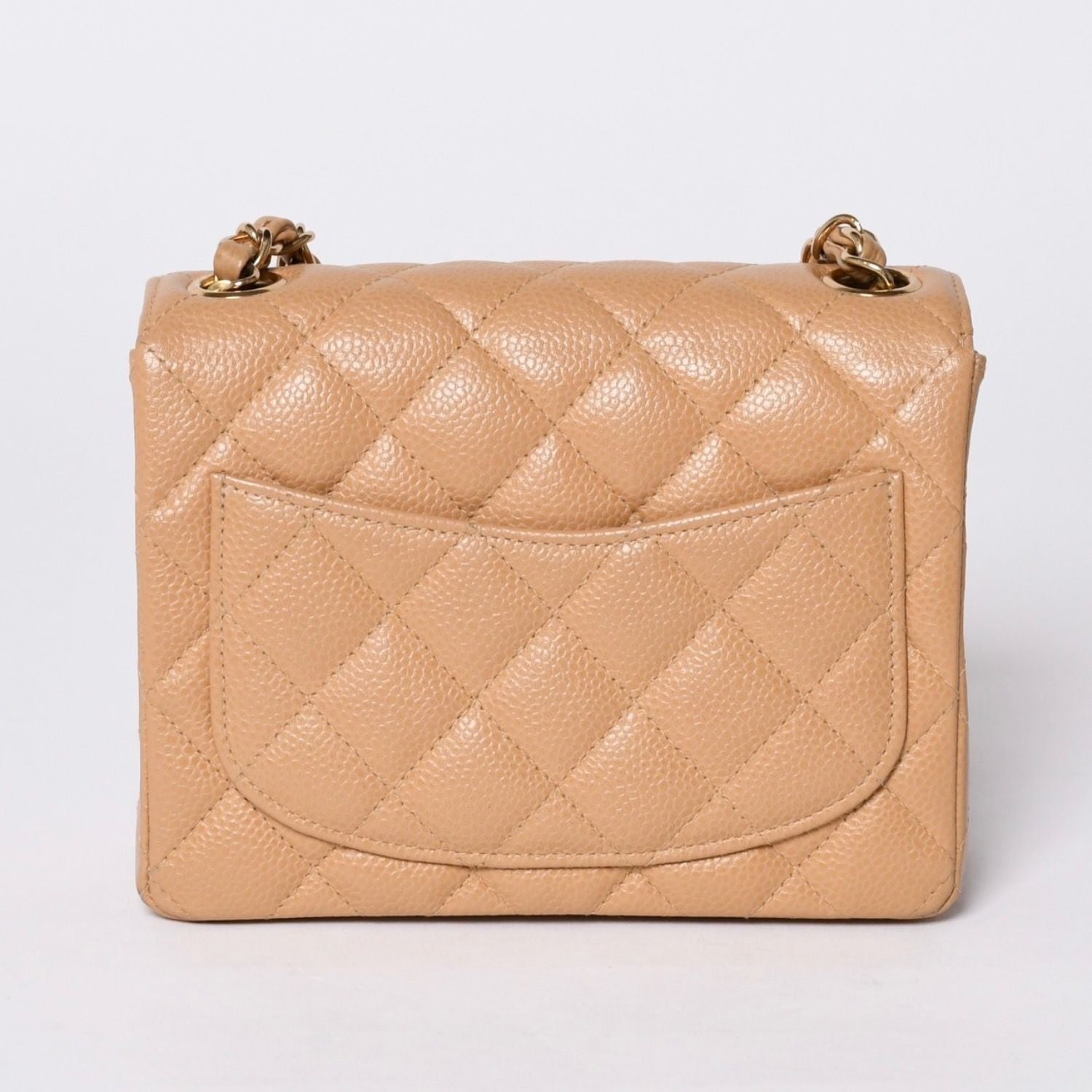 Chanel Mini Quilted Chain Shoulder Bag Caviar Leather Gold Beige — view 2