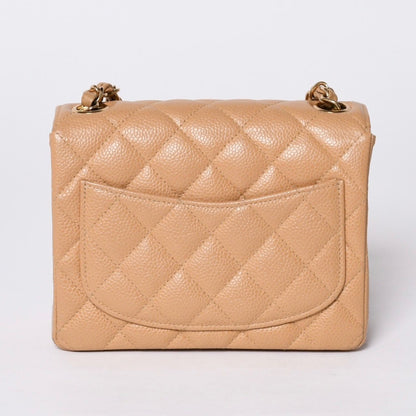 Chanel Mini Quilted Chain Shoulder Bag Caviar Leather Gold Beige — view 2