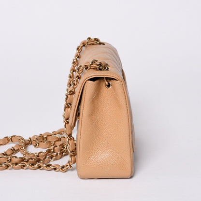 Chanel Mini Quilted Chain Shoulder Bag Caviar Leather Gold Beige — view 4