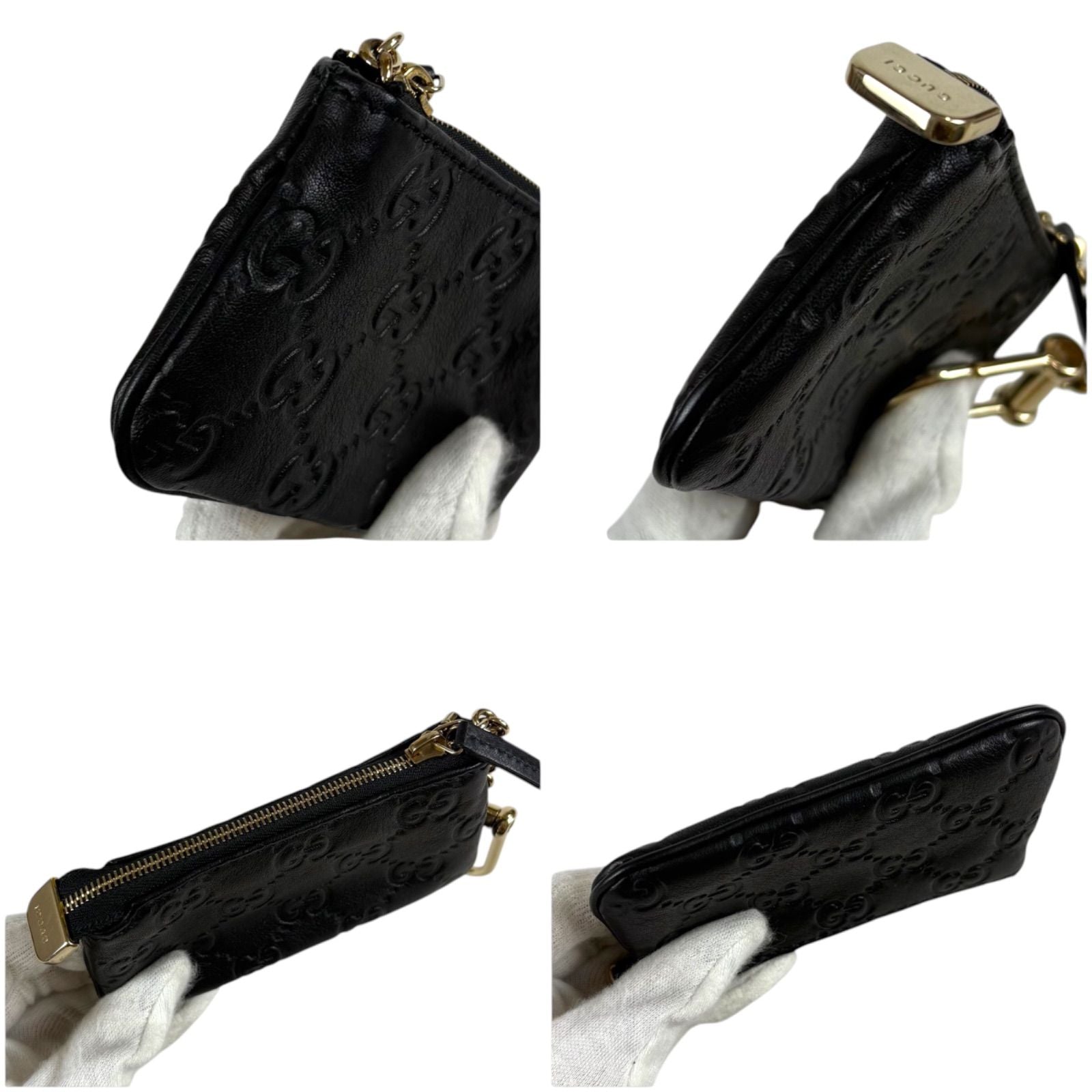 Gucci Micro Guccissima Key Ring Coin Purse Mini Wallet Black — view 5
