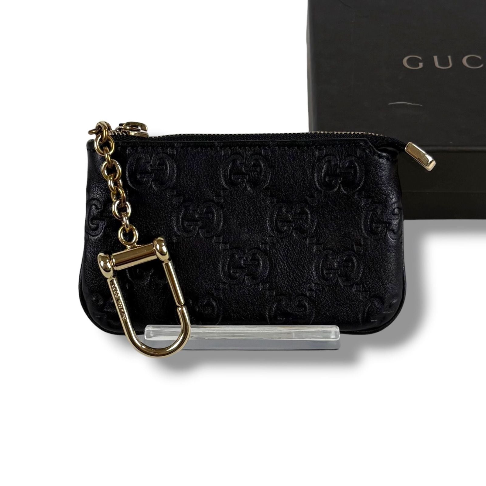 Gucci Micro Guccissima Key Ring Coin Purse Mini Wallet Black