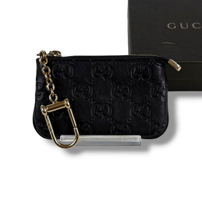 Gucci Micro Guccissima Key Ring Coin Purse Mini Wallet Black
