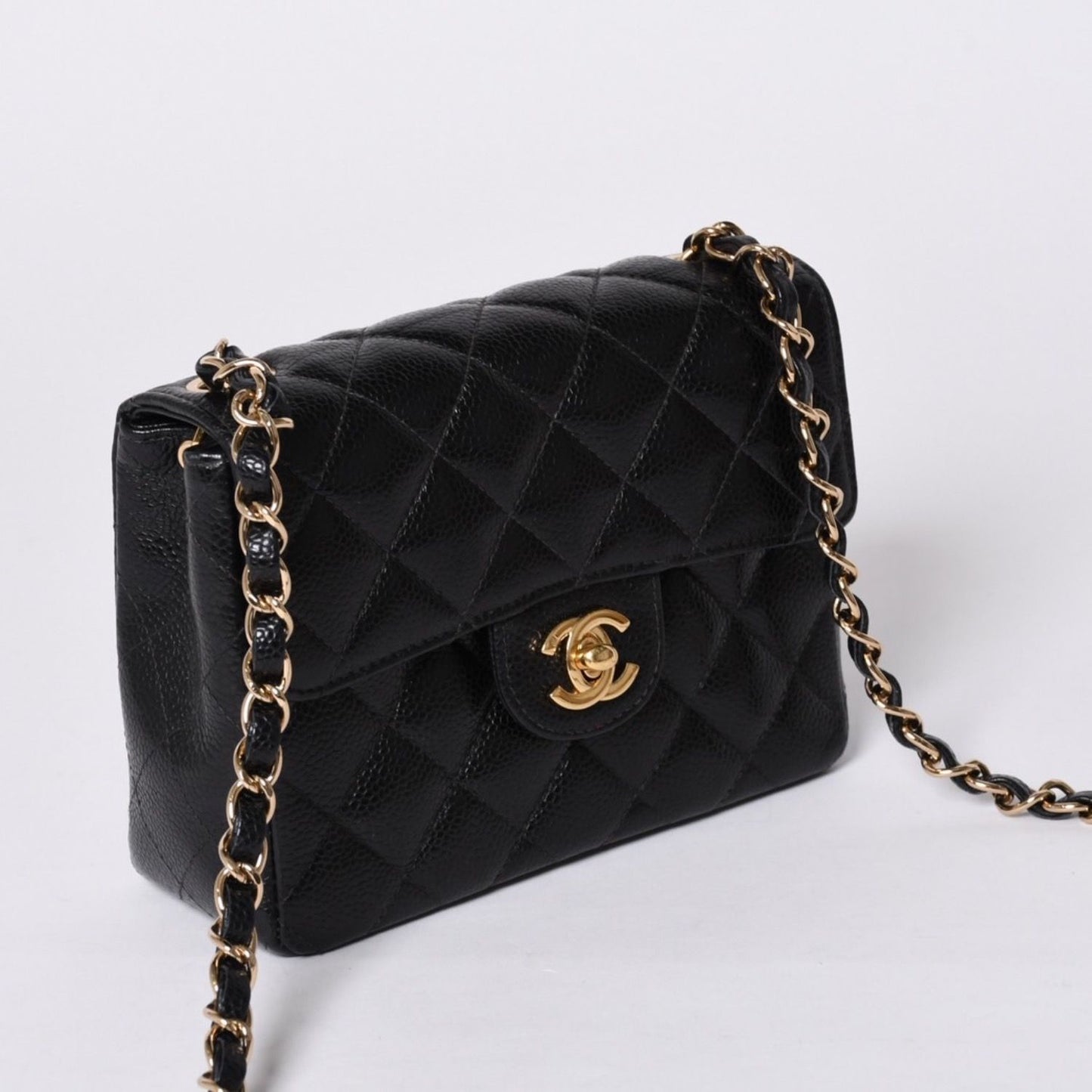 Chanel Mini Quilted Chain Shoulder Bag Caviar Leather Gold Black — view 3