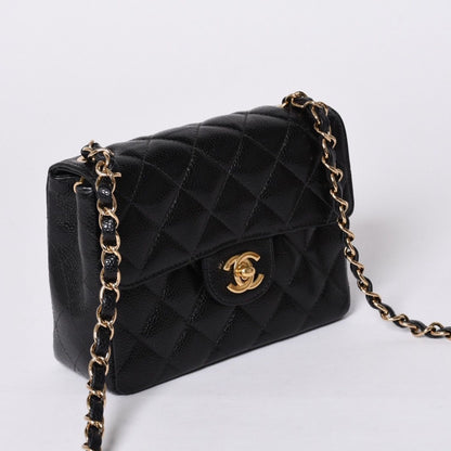 Chanel Mini Quilted Chain Shoulder Bag Caviar Leather Gold Black — view 3