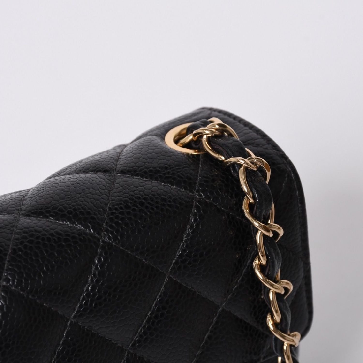 Chanel Mini Quilted Chain Shoulder Bag Caviar Leather Gold Black — view 4