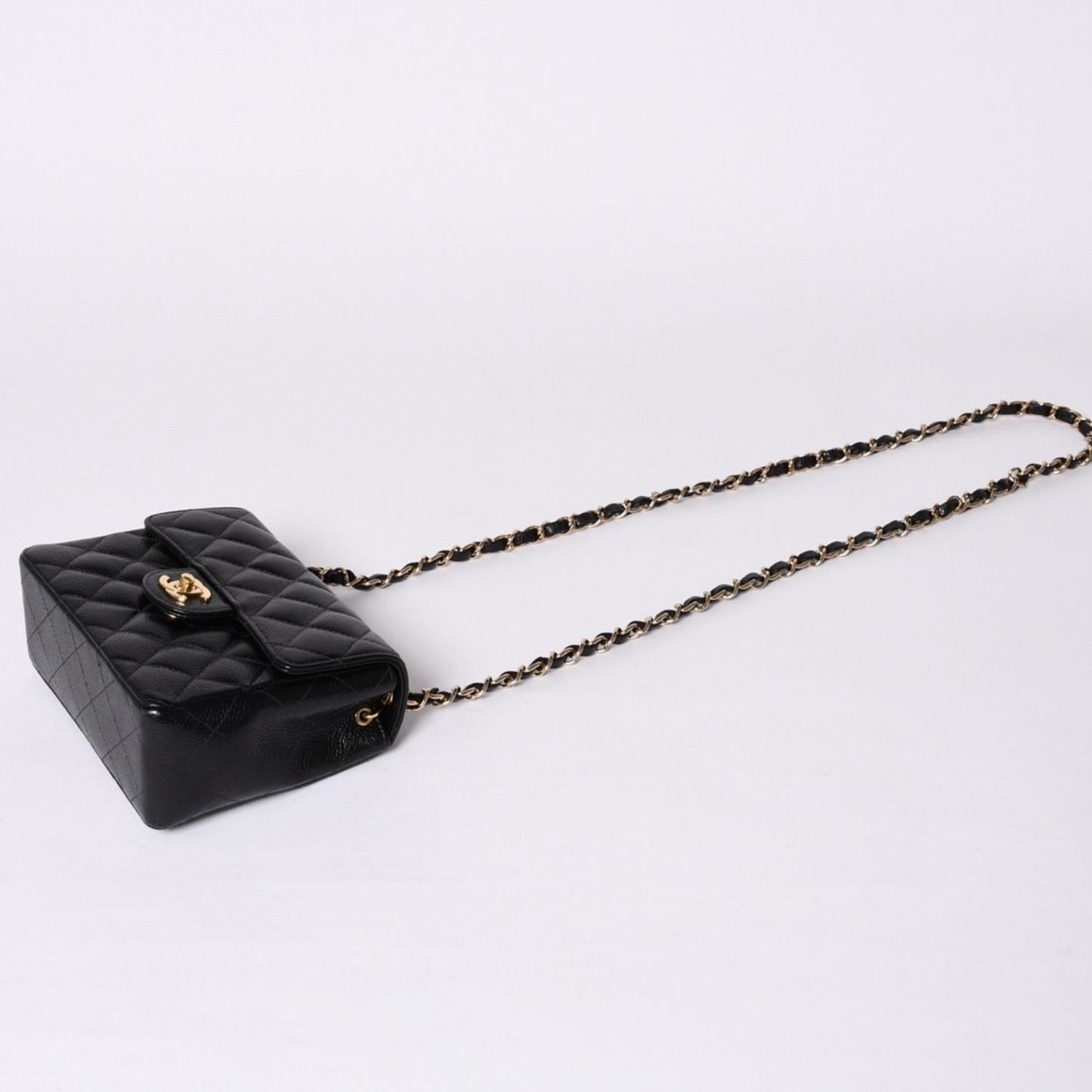 Chanel Mini Quilted Chain Shoulder Bag Caviar Leather Gold Black — view 6
