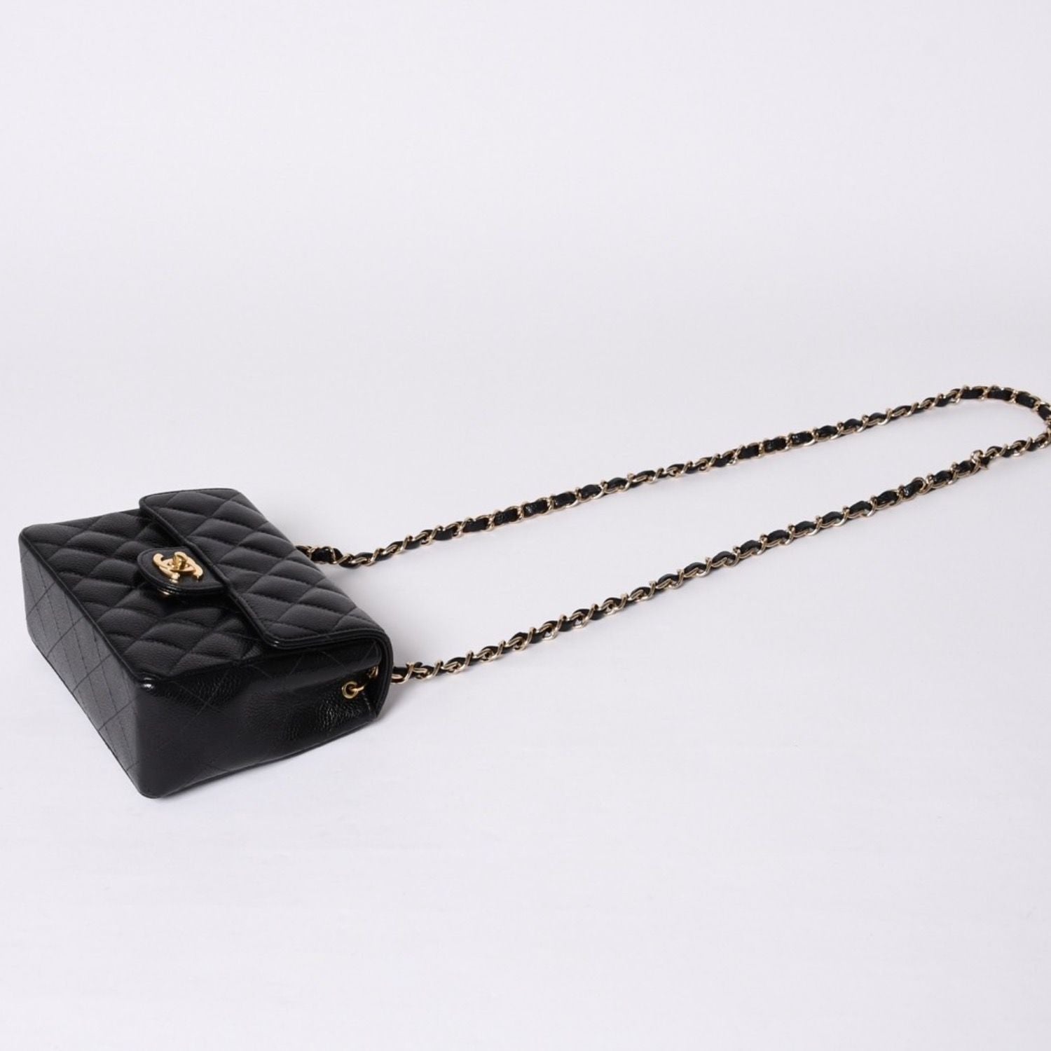 Chanel Mini Quilted Chain Shoulder Bag Caviar Leather Gold Black — view 6