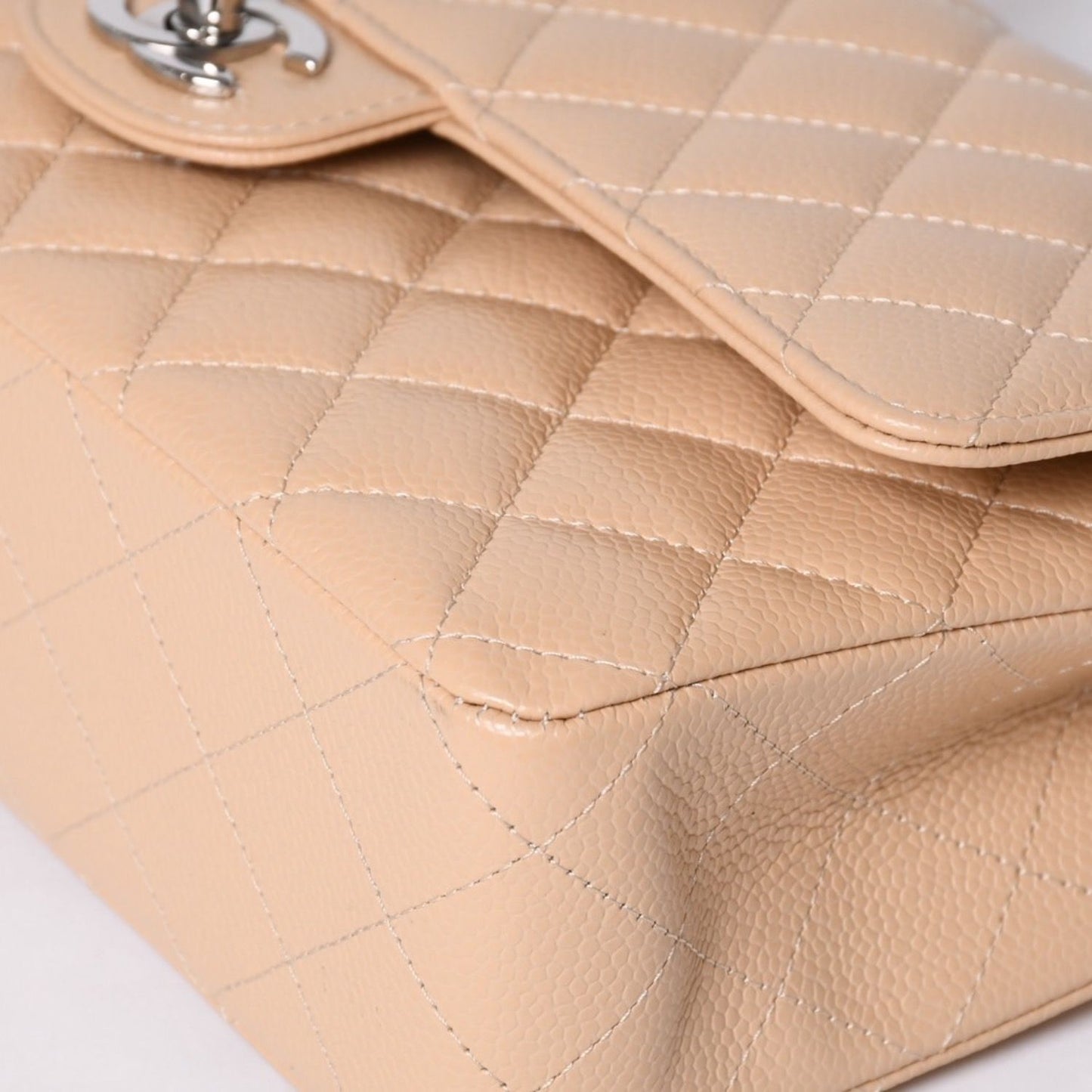 Chanel Quilted 25 Double Flap Chain Shoulder Bag Caviar Leather Beige Gold — view 6