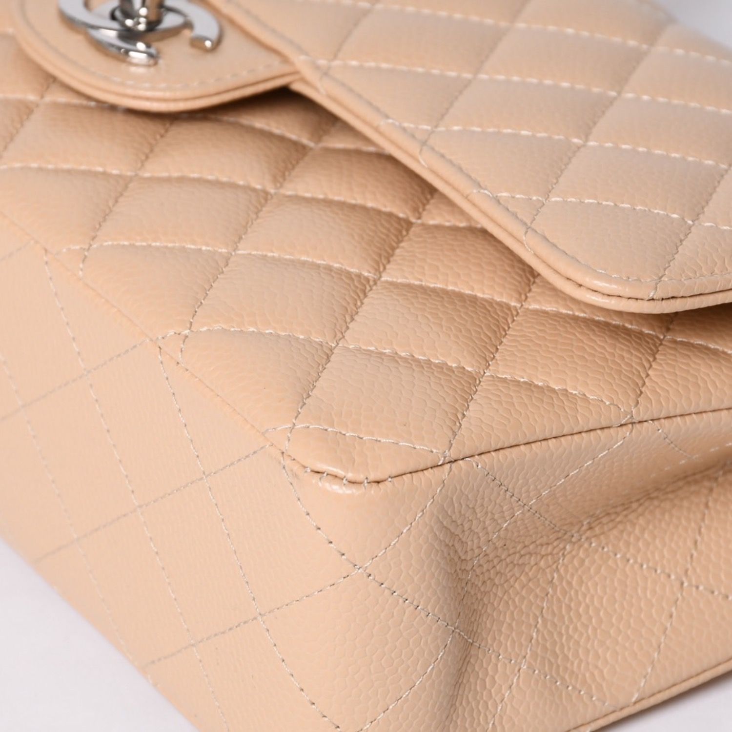 Chanel Quilted 25 Double Flap Chain Shoulder Bag Caviar Leather Beige Gold — view 6
