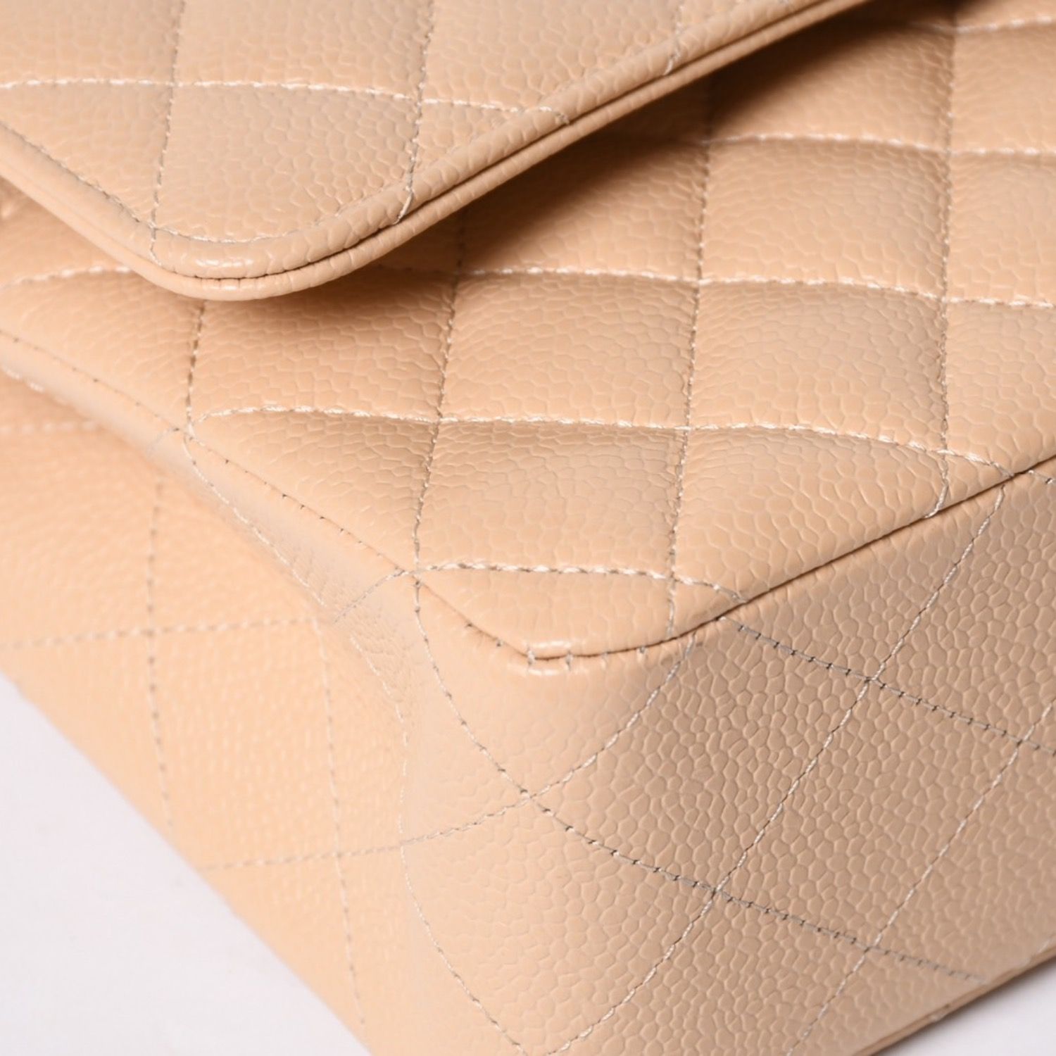 Chanel Quilted 25 Double Flap Chain Shoulder Bag Caviar Leather Beige Gold — view 7