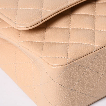 Chanel Quilted 25 Double Flap Chain Shoulder Bag Caviar Leather Beige Gold — view 7