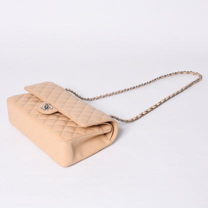 Chanel Quilted 25 Double Flap Chain Shoulder Bag Caviar Leather Beige Gold — view 5