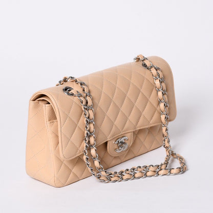 Chanel Quilted 25 Double Flap Chain Shoulder Bag Caviar Leather Beige Gold — view 4
