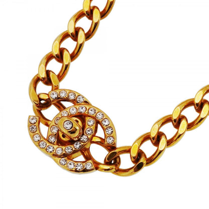 Chanel Necklace Vintage CC Logo Turnlock Gold Plated Line Stone