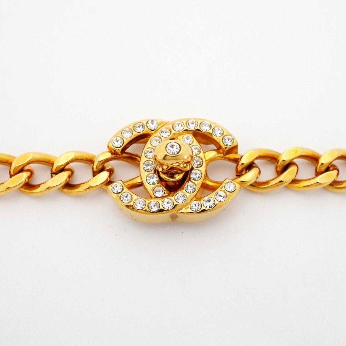Chanel Necklace Vintage CC Logo Turnlock Gold Plated Line Stone — view 4