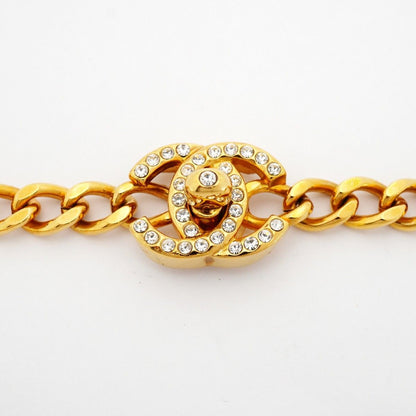 Chanel Necklace Vintage CC Logo Turnlock Gold Plated Line Stone — view 4