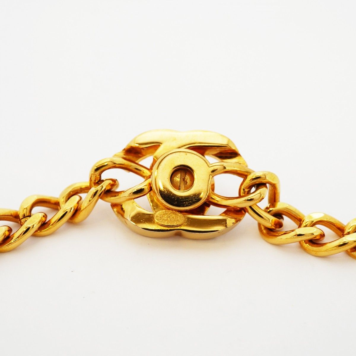 Chanel Necklace Vintage CC Logo Turnlock Gold Plated Line Stone — view 7