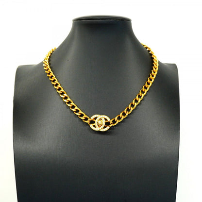 Chanel Necklace Vintage CC Logo Turnlock Gold Plated Line Stone — view 6