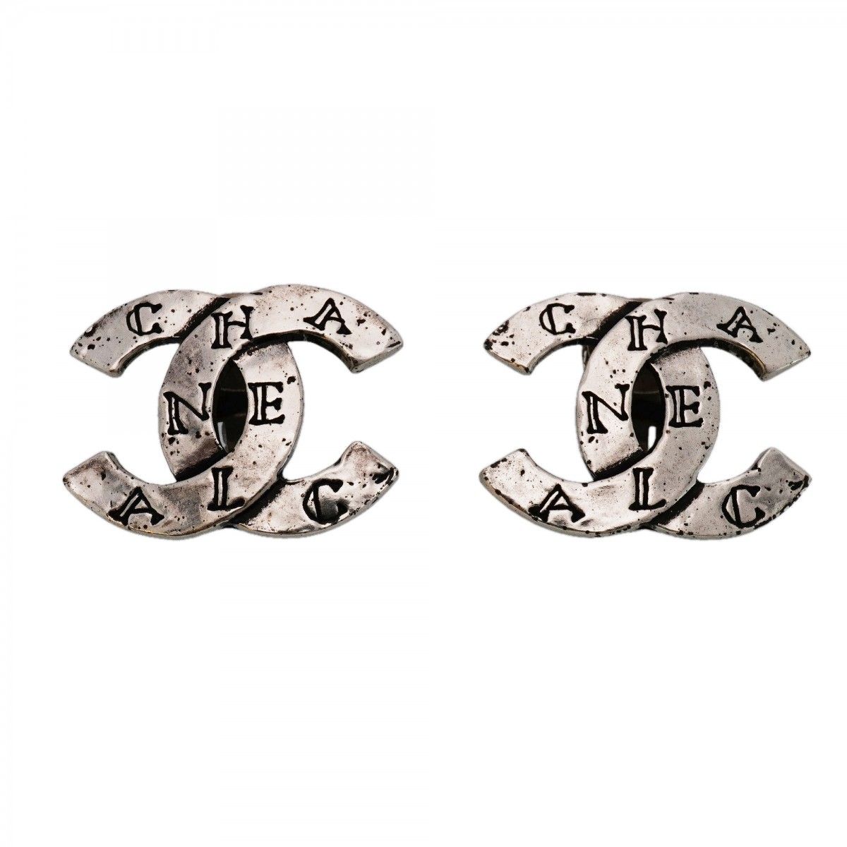 Chanel Earrings Vintage CC Logo Metal Silver