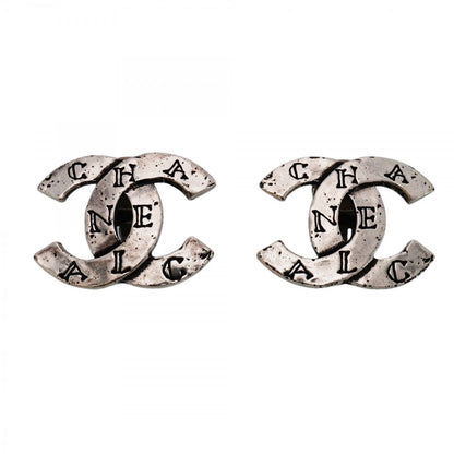 Chanel Earrings Vintage CC Logo Metal Silver