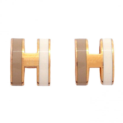 Hermes Earrings Pop Gold Plated White Beige Rose