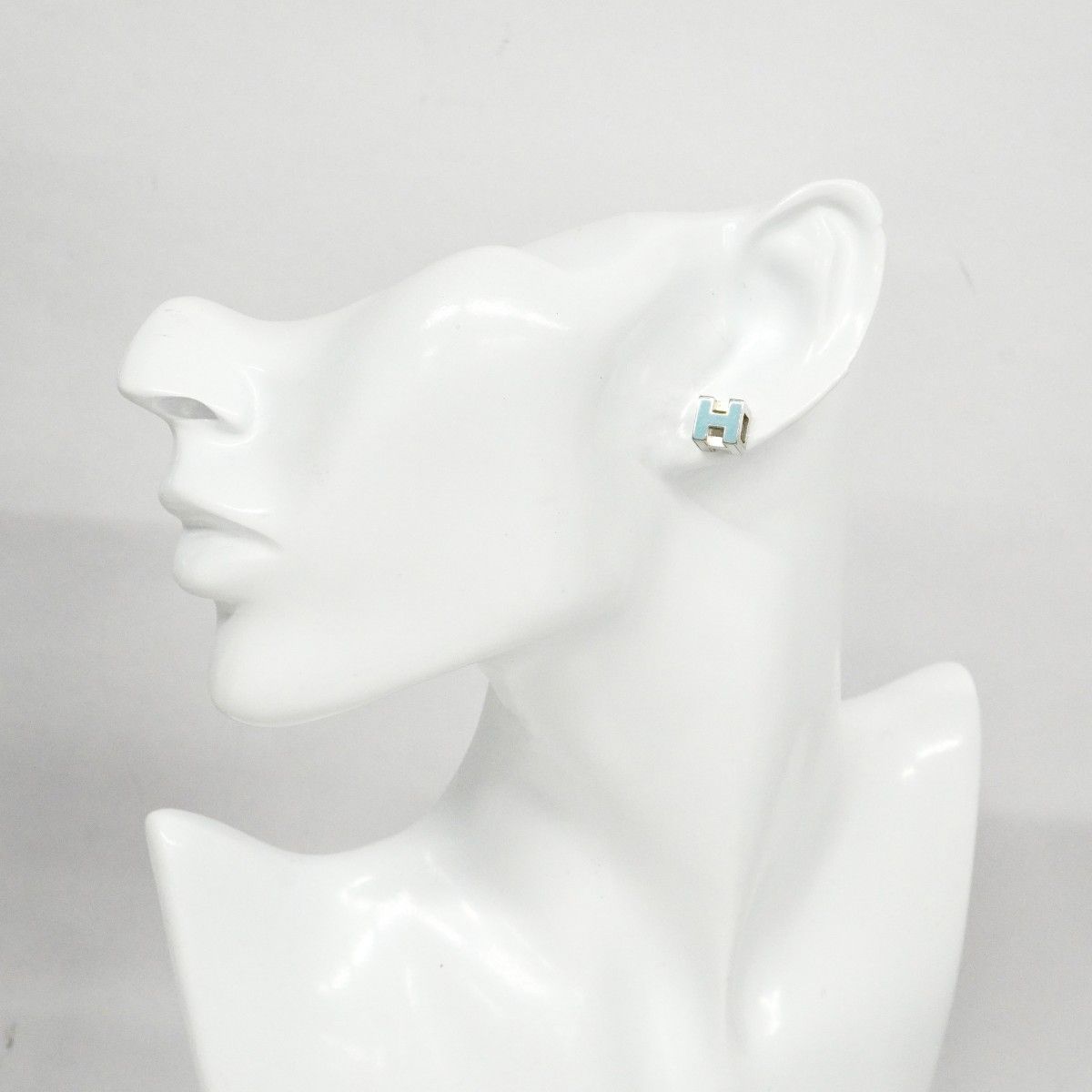 Hermes Earrings Cage Ash Metal Silver Blue — view 6