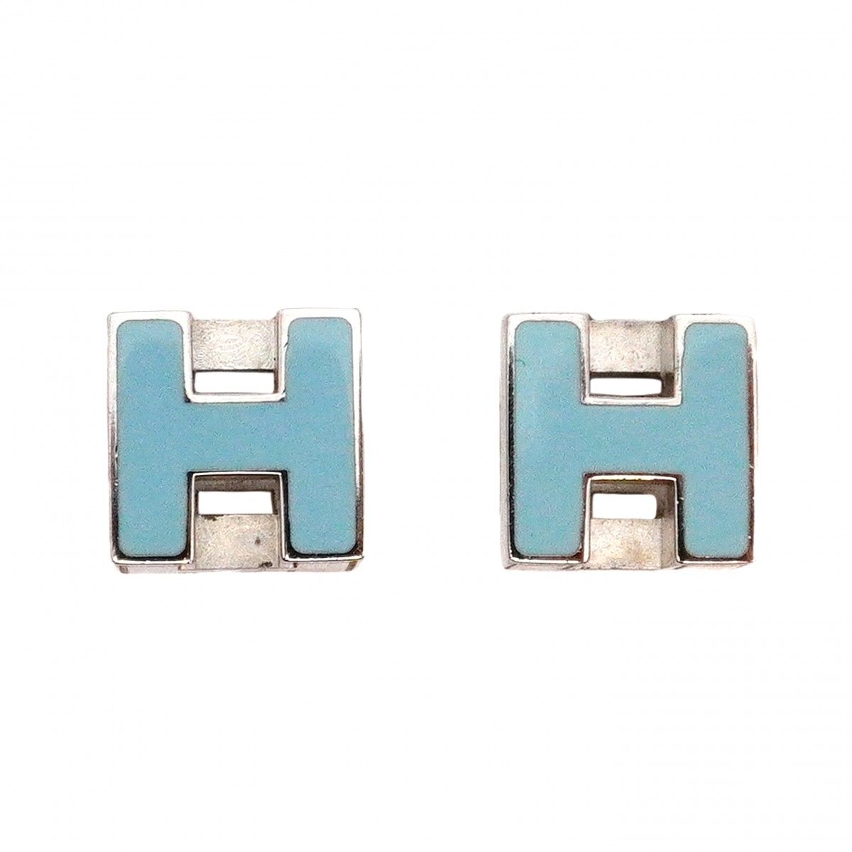 Hermes Earrings Cage Ash Metal Silver Blue
