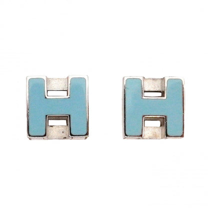 Hermes Earrings Cage Ash Metal Silver Blue