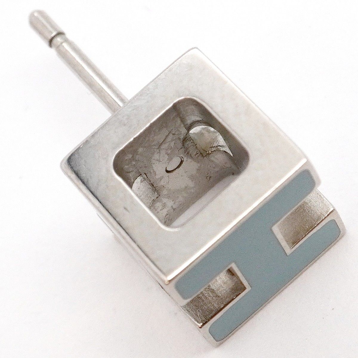 Hermes Earrings Cage Ash Metal Silver Blue — view 8