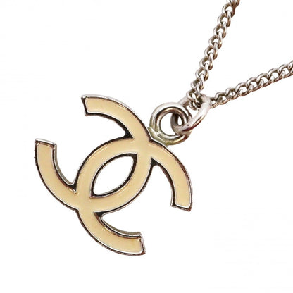 Chanel Necklace CC Logo Metal Silver White