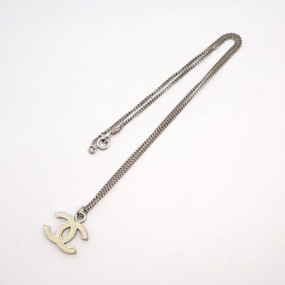 Chanel Necklace CC Logo Metal Silver White — view 3
