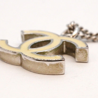 Chanel Necklace CC Logo Metal Silver White — view 8