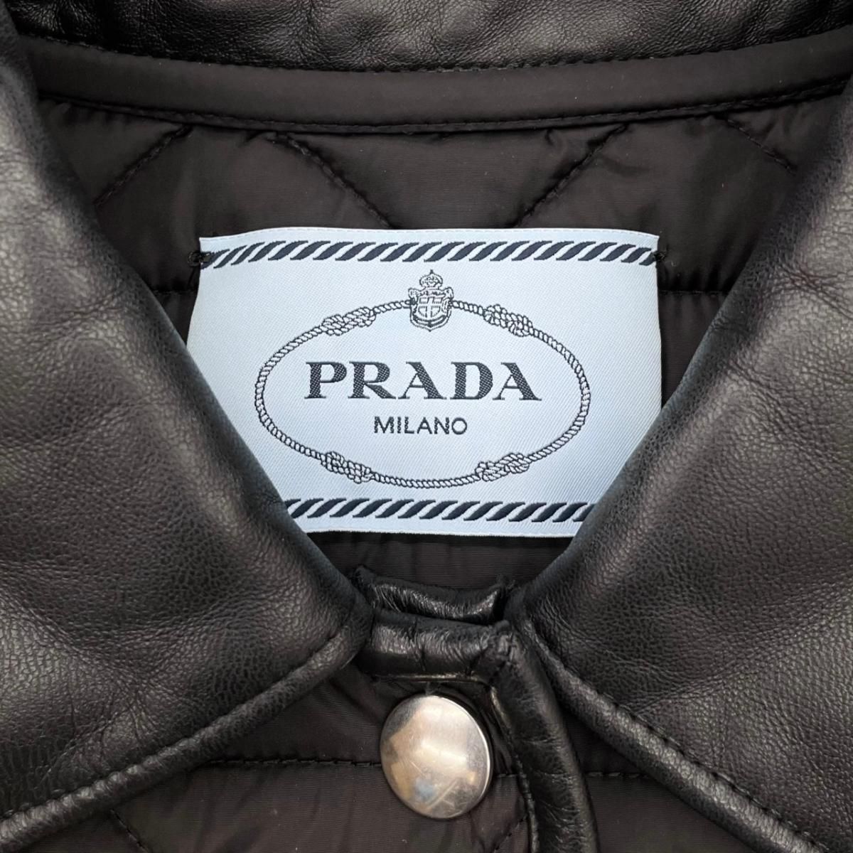 Prada Jacket Quilted 36 Re-Nylon Lambskin Triangle Logo Black Silver — view 8